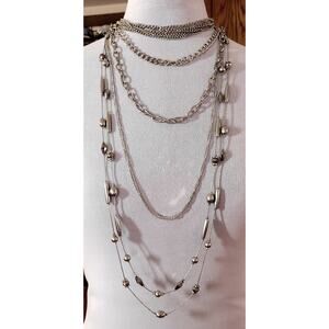 5 Pc Silvertone Necklace Lot Choker Multi Strand Chain Layers Y2K Minimalist